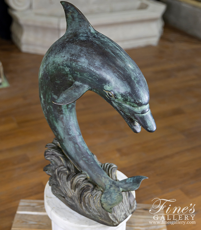 Bronze Fountains  - Happy Dolphin In Bronze Fountain - BF-539